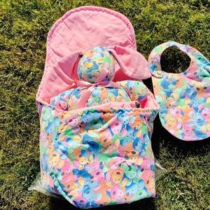 Handcrafted Baby Blanket, bib, Bunny Bundle NEW